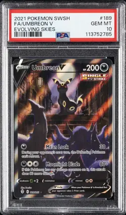 2021 POKEMON SWORD & SHIELD EVOLVING SKIES #189 FULL ART/UMBREON V PSA 10 - Image 1
