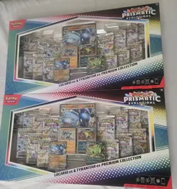 2 x Pokemon Prismatic Evolutions Lucario EX and Tyranitar EX Premium Collection - Image 1