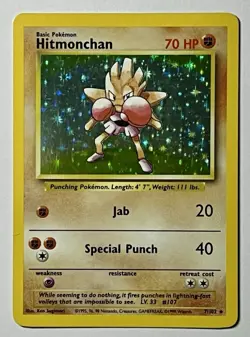 Hitmonchan 7/102 (MP) Holo Rare Base Set Unlimited 1996 WOTC Pokemon Card - Image 1