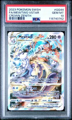 2023 POKEMON SWORD & SHIELD CROWN ZENITH #GG44 FULL ART/MEWTWO VSTAR PSA 10 - Image 1