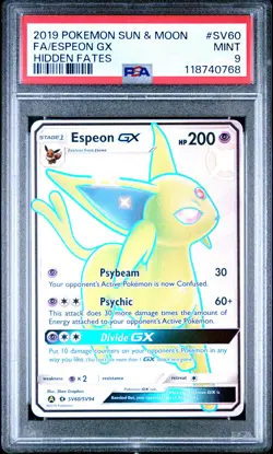 2019 POKEMON SUN & MOON HIDDEN FATES #SV60 FULL ART/ESPEON GX PSA 9 - Image 1
