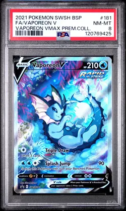 2021 POKEMON SWSH BLACK STAR PROMO #181 FULL ART/VAPOREON V PSA 8 - Image 1
