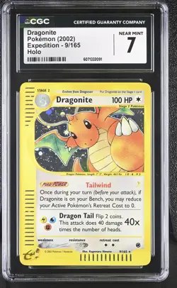 CGC 7 Dragonite 2002 Expedition 9/165 Holo Pokemon Card - Image 1