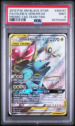 2019 POKEMON SM BLACK STAR PROMO #SM167 FULL ART/CELEBI & VENUSAUR GX PSA 9 - Image 1