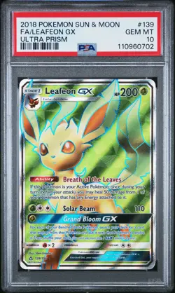2018 POKEMON SUN & MOON ULTRA PRISM #139 FULL ART/LEAFEON GX PSA 10 - Image 1
