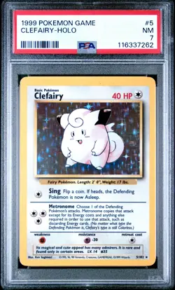 1999 POKEMON BASE SET UNLIMITED #5 CLEFAIRY-HOLO PSA 7 - Image 1