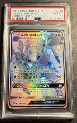 2019 Pokemon Hidden Fates #SV48 Golisopod GX Full ART PSA 10 Gem Mint - Image 1