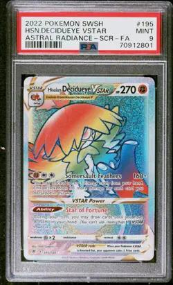 PSA 9 Hisuian Decidueye VSTAR 195/189 Astral Radiance Secret Rare Holo Pokemon - Image 1