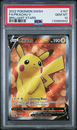 2022 POKEMON SWORD & SHIELD BRILLIANT STARS #157 FULL ART/PIKACHU V PSA 10 - Image 1