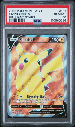 2022 POKEMON SWORD & SHIELD BRILLIANT STARS #157 FULL ART/PIKACHU V PSA 10 - Image 1