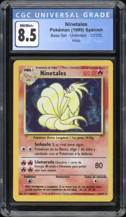 1999 Pokemon SPANISH Unlimited Base Set Ninetales Holo 12/102 CGC 8.5 NM-MINT + - Image 1