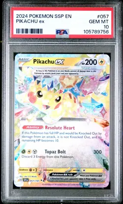 2024 POKEMON SSP EN-SURGING SPARKS #057 PIKACHU EX PSA 10 - Image 1