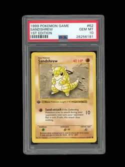 Pokemon PSA 10 GEM MINT Sandshrew 1st Edition Base Set Shadowless 1999 Card #62 - Image 1