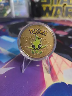 Pokemon Gold Plated Celebi Collectible Coin with Case! - Image 1