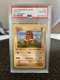 PSA 10 GEM MINT 1ST EDITION BASE SET SHADOWLESS DIGLETT 47 POKEMON CARD WOTC - Image 1