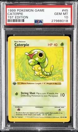 1999 POKEMON BASE SET 1ST EDITION #45 CATERPIE PSA 10 - Image 1