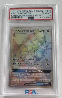 2017 Pokemon Sun & Moon Crimson Invasion Gyarados GX Secret 112/111 #112 PSA 10 - Image 1