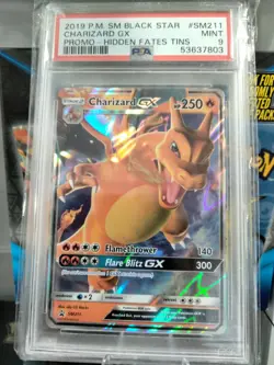 PSA 9 GEM MINT Charizard GX Hidden Fates Promo Tin Full Art Holo Pokemon #SM211 - Image 1