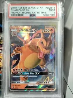 PSA 9 GEM MINT Charizard GX Hidden Fates Promo Tin Full Art Holo Pokemon #SM211 - Image 4