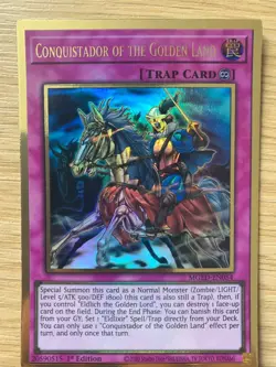 MGED-EN054 Conquistador of the Golden Land 1st Edition Premium Gold Rare YuGiOh - Image 1