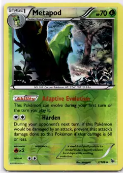 Pokemon TCG Metapod 2/106 Flashfire Reverse Holo Rare Near Mint - Image 1