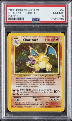 2000 POKEMON BASE SET 2 #4 CHARIZARD-HOLO PSA 8 - Image 1