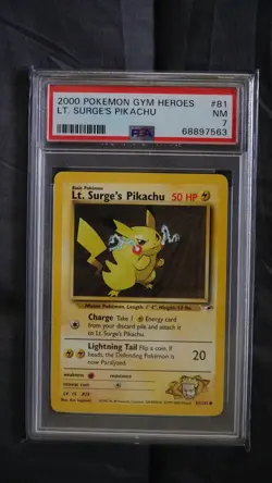 Pokemon TCG Lt. Surge’s Pikachu 81/132 PSA 7 Near Mint Gym Heroes Unlimited 2000 - Image 1