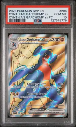 PSA 10 CYNTHIA'S GARCHOMP #204 2025 POKEMON SVP EN BLACK STAR PROMO PREMIUM COLL - Image 1