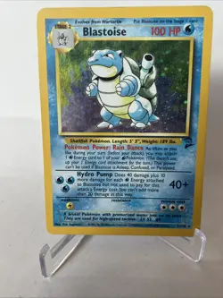 Pokemon TCG Card Blastoise 2/130 Base Set 2 MP Vintage Grail Holo Swirl! - Image 1