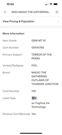 2024 MTG OTJ Terror Of The Peaks Foil #149 PSA 10, PSA Pop 2 - Image 4