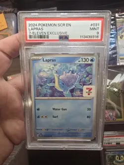 PSA 9 Pokemon Laparas Seven Eleven 7/11 Promo 2024 031/142 - Image 1