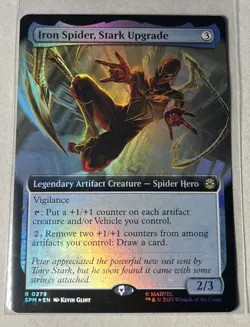 Iron Spider, Stark Upgrade FOIL EXTENDED NM/M MTG Spiderman Magic Card - Image 1
