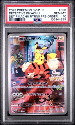 2023 POKEMON JAPANESE SV-P PROMO #098 DETECTIVE PIKACHU PSA 10 - Image 1
