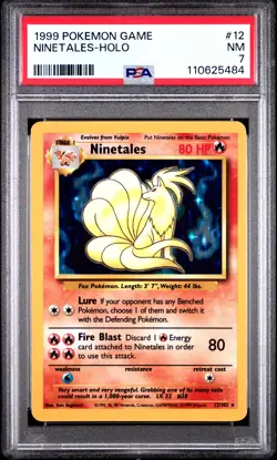 1999 POKEMON BASE SET UNLIMITED #12 NINETALES-HOLO PSA 7 - Image 1
