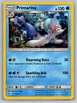 Primarina Pokemon TCG Sun & Moon Cracked Ice Holo 41/149 - Image 1