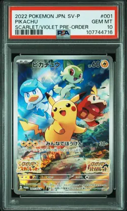 2022 POKEMON JPN SV PROMO SCARLET & VIOLET PRE-ORDER #001 PIKACHU PSA 10 - Image 1