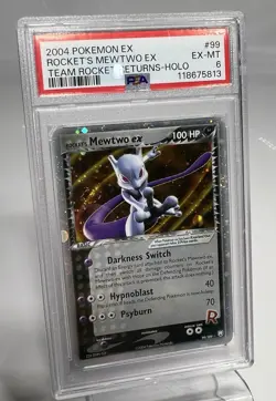 2004 POKEMON EX TEAM ROCKET RETURNS #99 ROCKET'S MEWTWO EX-HOLO PSA 6 SWIRLS - Image 1