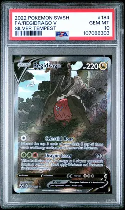 2022 Pokemon Sword & Shield Silver Tempest Regidrago V #184 Full Art PSA 10 - Image 1