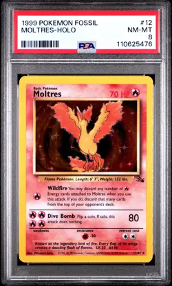 1999 POKEMON FOSSIL #12 MOLTRES-HOLO PSA 8 - Image 1
