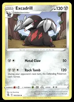 2021 Fusion Strike Set Pokemon Card 183 Excadrill NM - Image 1