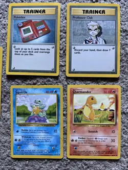 Lot Of 5 Pokemon Cards Base Set Bulbassaur Squirtle Charmander Prof Oak Pokedex - Image 2