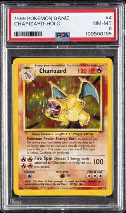 1999 POKEMON BASE SET UNLIMITED #4 CHARIZARD-HOLO PSA 8 - Image 1