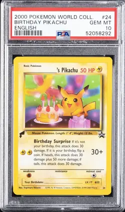 2000 POKEMON PIKACHU WORLD ENGLISH #24 BIRTHDAY PIKACHU PSA 10 - Image 1