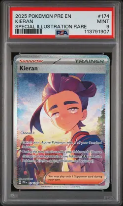 2025 POKEMON PRE EN-PRISMATIC EVOLUTIONS SPECIAL ILLUSTRATION RARE KIERAN PSA 9 - Image 1