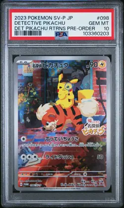 2023 POKEMON JAPANESE SV-P PROMO #098 DETECTIVE PIKACHU PSA 10 - Image 1