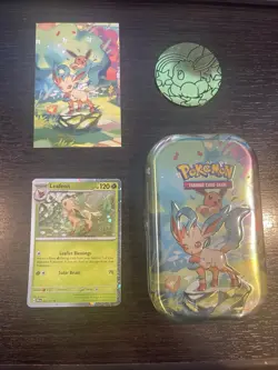 Costco Leafeon Prismatic Tin, Leafeon 005 Promo Holo, Fact Card & Leafeon Coin - Image 1