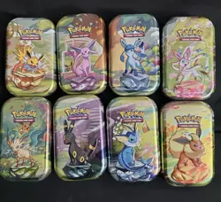 Pokemon Prismatic Evolutions Mini Tins Opened No Packs Full Set Of 8 Empty Tins - Image 1