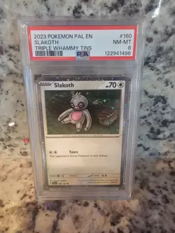 2023 POKEMON PAL EN-PALDEA EVOLVED TRIPLE WHAMMY TINS #160 SLAKOTH PSA 8 - Image 1