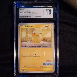 CGC GEM MINT 10 Pikachu Pokemon Card #214 Black Star Promo Illustration Contest - Image 1