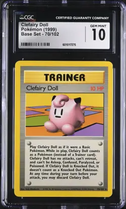 CGC 10 GEM MINT Pokemon Base Set Unlimited Clefairy Doll 70/102 WOTC Rare 1999 - Image 1